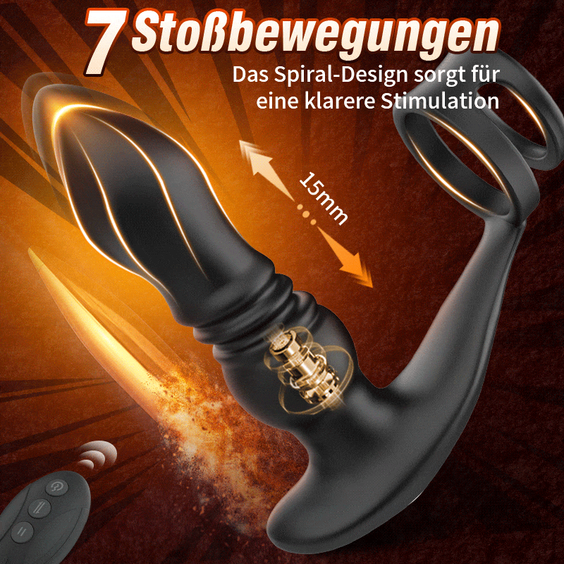 Ellis-7 Thrusting & Vibrating Drill Spirals Double Cock Rings Prostata-Massagegerät