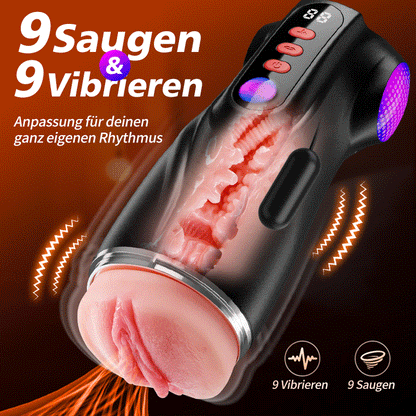 【Blitzangebot: 30 % RABATT】Daphne - 3 Hüllen Taschenmuschi Penis-Pumpe mit 9 Saug- & 9 Vibrationsmodi für männliche Masturbatoren