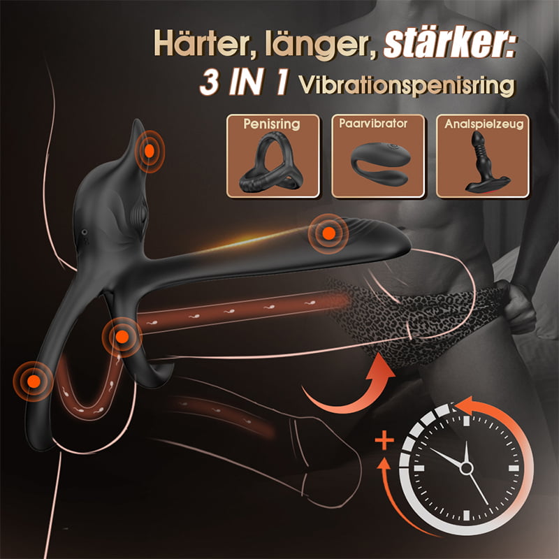 3-in-1 Penisring-Vibrator, 10 Vibration G-Punkt und Klitoris-Stimulator, Erektions-Paar-Vibrator
