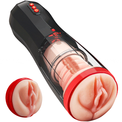 【Everted Fleshy Labia】 5-in-1 Multifunktionaler Masturbator 5 Stoßen Saugen, 10 Vibrations und Transparenten, Abnehmba