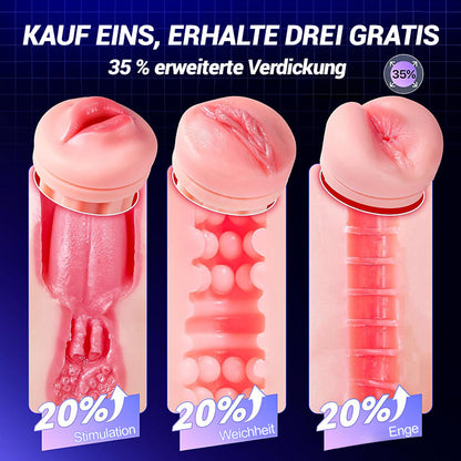 【Blitzangebot: 30 % RABATT】Daphne - 3 Hüllen Taschenmuschi Penis-Pumpe mit 9 Saug- & 9 Vibrationsmodi für männliche Masturbatoren