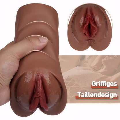 Lebensechte Taschenmuschi, weiches und haltbares Material, realistisch strukturierte Vagina und enger Anus, 2-in-1-Löcher