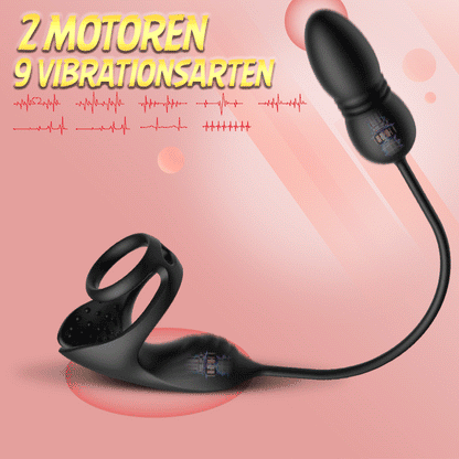 Acmejoy - 9 Thrusting & Vibrating Prostate Massager with Dual Cocking Rings Testicular Stimulator
