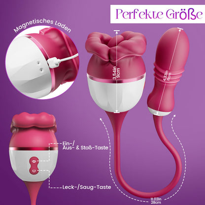 Elowen - Großer Mund mit Zungenlecken für Klitoris- und Brustwarzenstimulation, stoßender Vibrator für den G-Punkt.