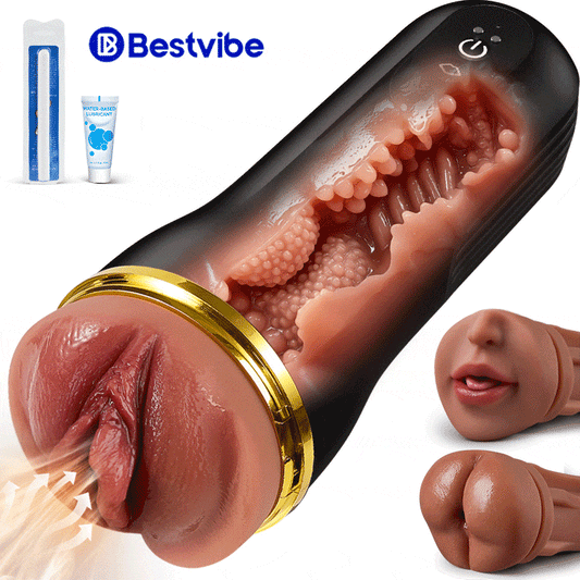 Bestvibe Pro‑ 3 austauschbare Hüllen, drei einzigartige Genusserlebnisse, männlicher Masturbator, 5 Saug‑ & 10 Vibrationsmodi