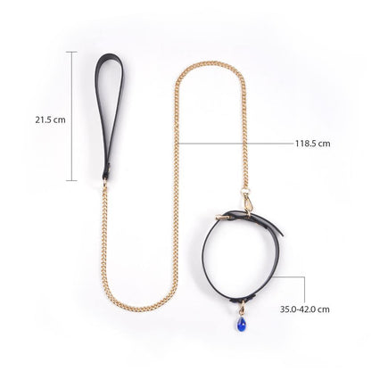 BDSM Leder Halsband Blaue und Weiße Edelsteine Metalltraktion necklace - ACMEJOY